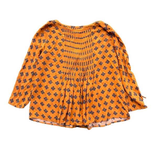 Anthropologie Vanessa Virginia Orange Floral Pleated Long Sleeve Blouse Size 2 - Picture 2 of 6